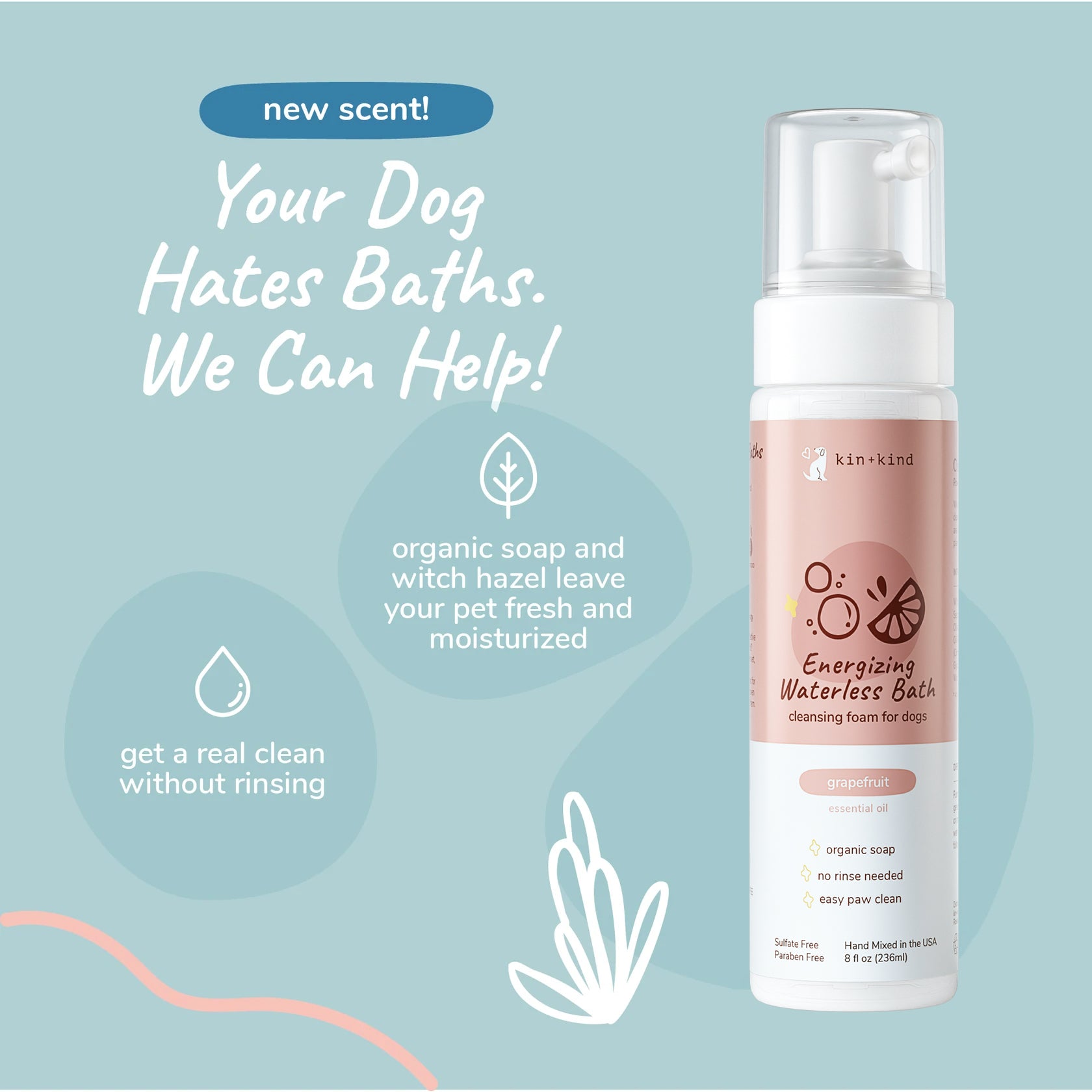 kin+kind Energizing Grapefruit Natural Waterless Bath for Dogs kin+kind Energizing Grapefruit Natural Waterless Bath for Dogs