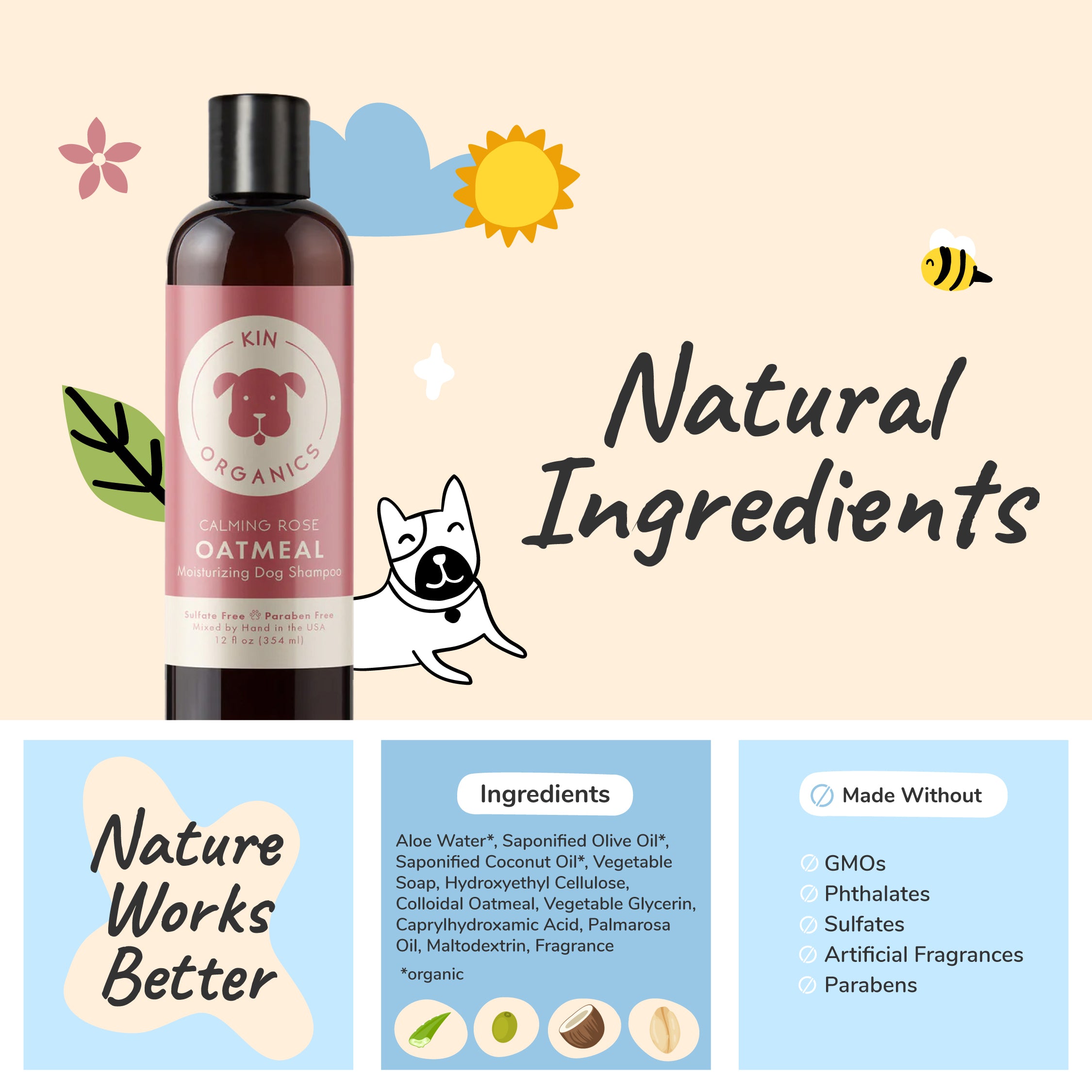 KIN ORGANICS Calming Rose Oatmeal Itchy Dog Shampoo – kin+kind